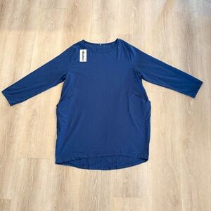 Minibee Linen Blend Blue Long Sleeve Tunic with Pockets 2X Lagenlook Boho NWT